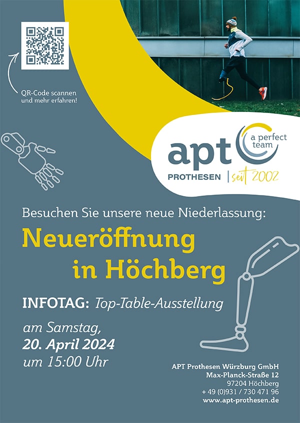 Plakat Ankündigung zur Neueröffnung der APT Niederlassung in Höchberg 2024
