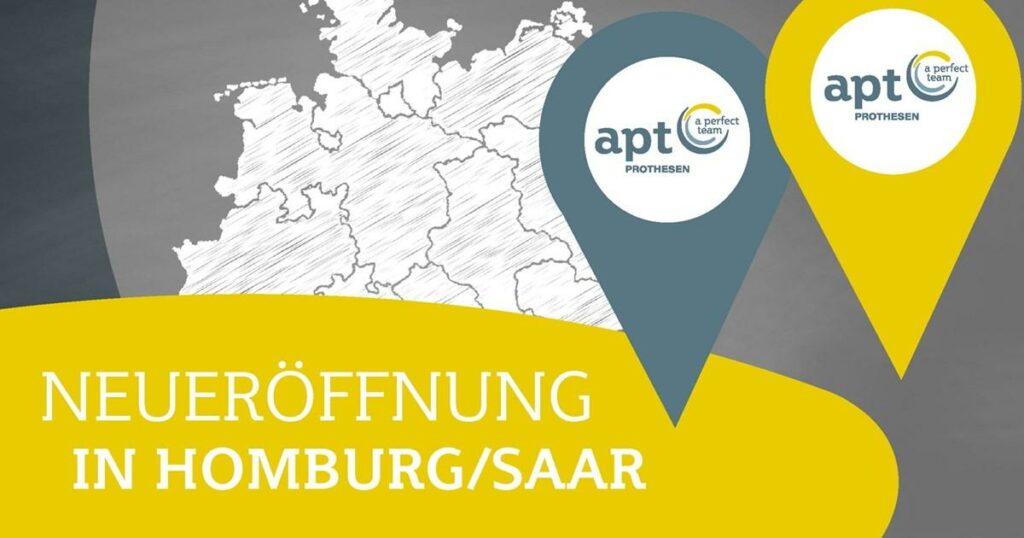 Illustrierte Anzeige zur Neueröffnung der APT Prothesen Filiale in Homburg/Saar