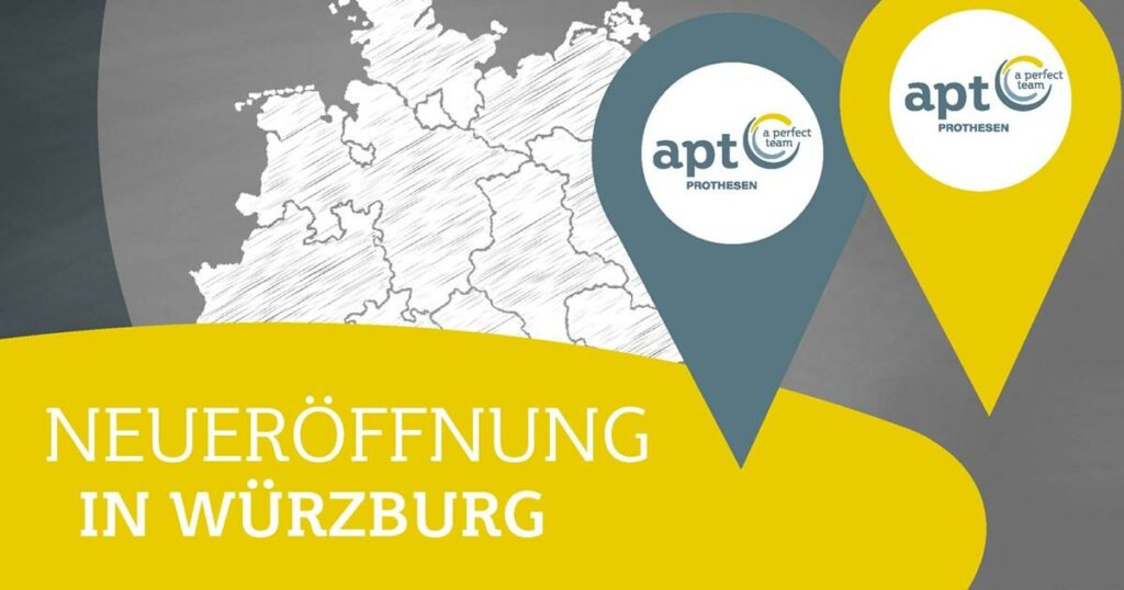 Illustrierte Anzeige zur Neueröffnung der APT Prothesen Filiale in Würzburg