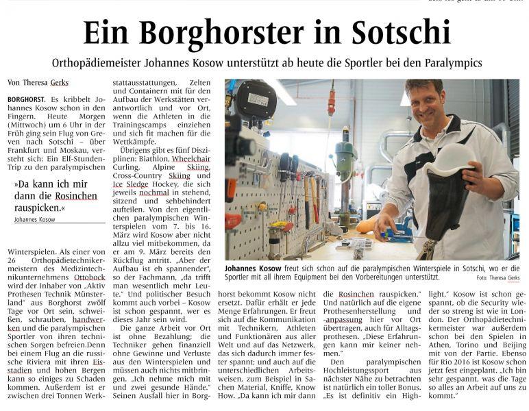 Johannes Kosow in Sochi - Pressebericht aus den Steinfurter Nachrichten 2. Teil